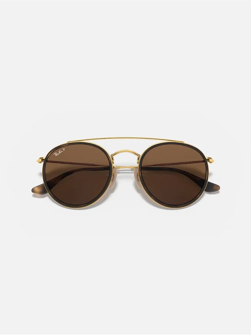 New w/o tags. Polarized Ray-Ban Round Double Bridge Sunglasses in Brown and Gold